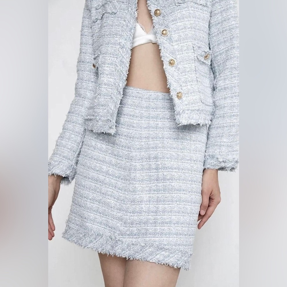 NWT Tweed Baby Blue Mini Skirt Set | M/L